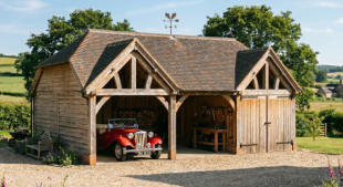 Double Gabled Oak Frame Garage