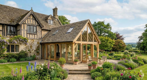 Modern oak Extension on a traditional oak framed building